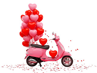 Pink scooter with heart balloons