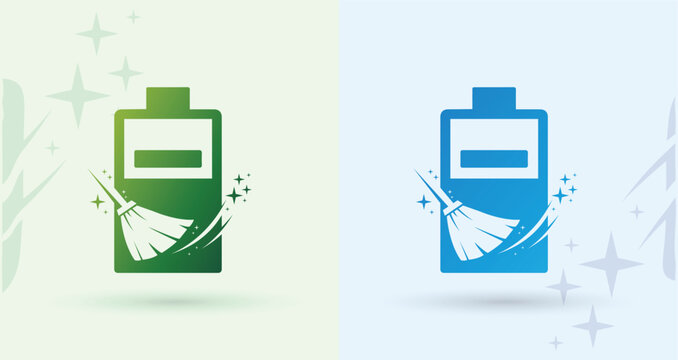 Battery sparkle swoosh cleaning logo energy power hygiene maintenance service modern brand icon

