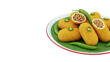 Crispy Meat Croquettes with Green Chili and Banana Leaf