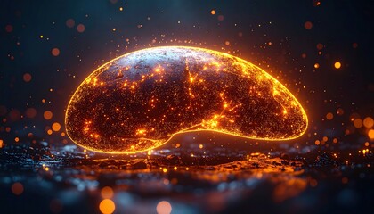 Abstract Glowing Orb of Fiery Energy in Cosmic Nebula.