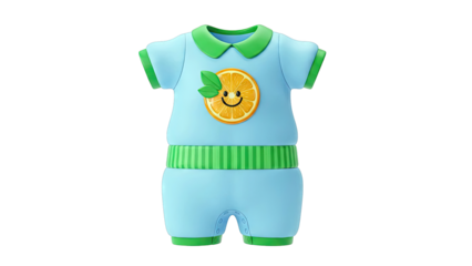 Cute Blue Baby Romper with Smiling Orange Design