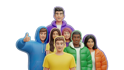 Diverse Group of 3D Animated Characters Smiling and Giving Thumbs Up