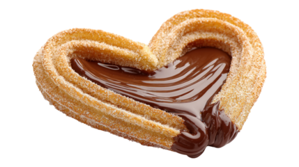 Heart shaped churro filled with chocolate isolated on transparent background food