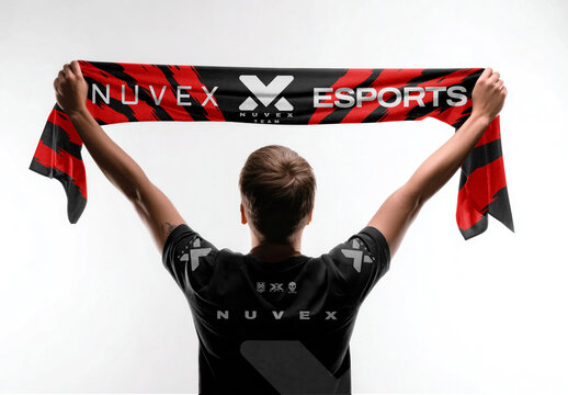 Esports Fan Holding Team Scarf Mockup PSD