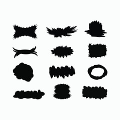 Black grunge brush texture set, abstract ink shapes and rough paint frames vector illustration