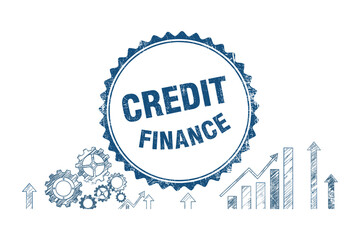 Obraz premium Credit finance industry process with gear economic business graph and up arrows sketch