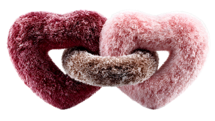 Three Interlocked Furry Hearts Chain in Red Pink and Brown 3D Render