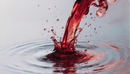 Red liquid splashing into water creating ripples.