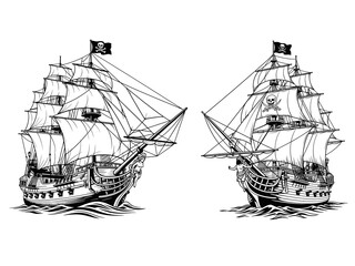 Pirate Ship with Full Sails © Hamid