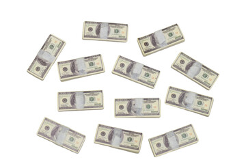 Bundles of US dollars arranged in various angles, representing financial resources and prosperity.