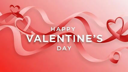 Elegant Valentine's Day banner with swirling red ribbons and heart designs, perfect for romantic greetings and loving celebrations