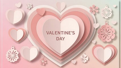 Beautiful Valentine's Day hearts and flowers decoration in soft pastel colors
