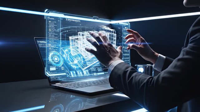 Futuristic Technology Interface with Holographic Displays.