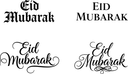 Eid Mubarak typography set with multiple lettering styles including calligraphy, script, and classic fonts for Islamic greetings © Shamim