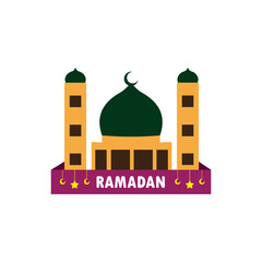 Islamic Ramadan badge vector illustration. Sticker template Ramadan badge with mosque shape