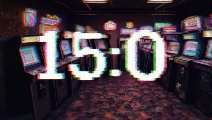 Retro Arcade Countdown - 15 Seconds Remaining in a Nostalgic Gaming Room.
