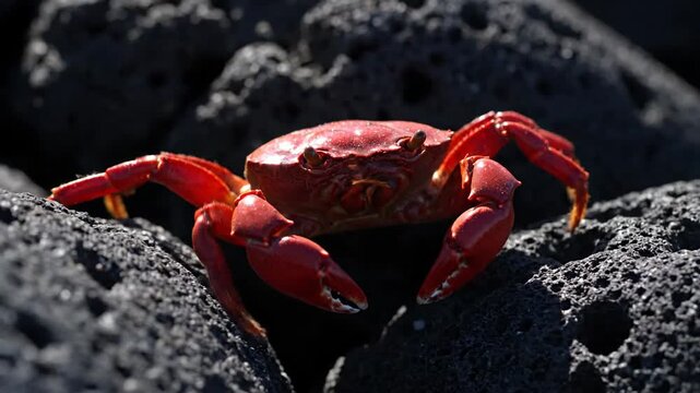 Sally Lightfoot Crab on volcanic rock in Galapagos, wildlife, nature, animal