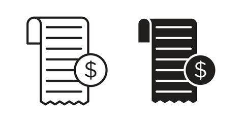 Receipt icons. Line Art Style Design Isolated On White