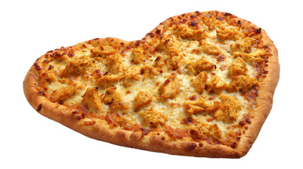Heart shaped pizza with chicken topping on transparent background for valentines day