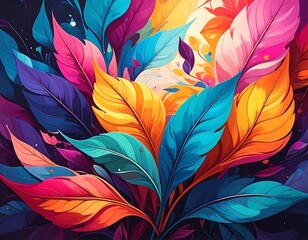 Vibrant leaves in assorted colours create a lively composition