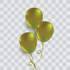 Gold balloons party celebrations element isolated on transparent background. Vector