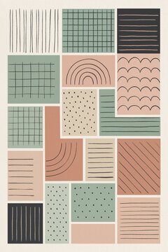 Abstract minimalist geometric block pattern with hand drawn lines