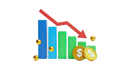 Financial Decline Chart with Arrow and Coins