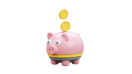 Pink Piggy Bank with Coins Falling In