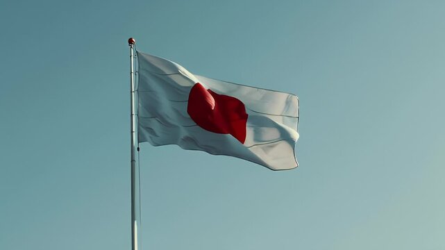 Japanese Flag Moving in Bright Daytime Light