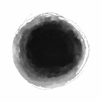 Abstract black ink stains and round watercolor blots. Grunge textures with soft edges and ink bleed effect. Traditional oriental ink wash style for artistic background, labels and zen-inspired. Vector