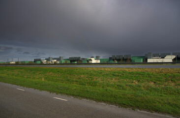 Data center under dark clouds outdoors in Middelmeer The Netherlands