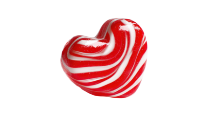 Red and white candy heart spiral lollipop on transparent isolated background backdrop