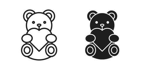 Obraz premium Teddy bear icons. Line Art Style Design Isolated On White