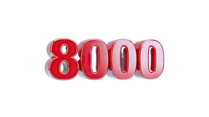 3D Red 3D Number 8000 on transparent background