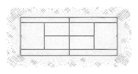 Overhead view of a tennis court with a textured, handdrawn look, ideal for athletic event promotion or sportsthemed publications and game graphics