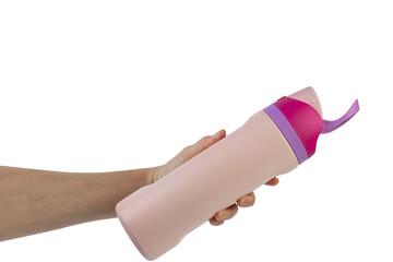 Hand holding cup cold storage. Tumbler glass cold store. on transparent background.