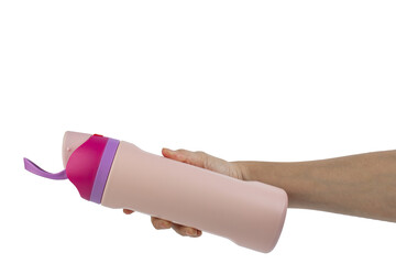 Hand holding cup cold storage. Tumbler glass cold store. on transparent background.