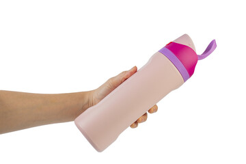 Hand holding cup cold storage. Tumbler glass cold store. on transparent background.