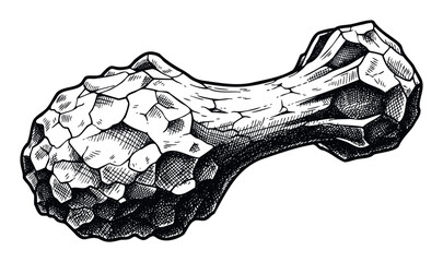 An ancient gnarled bonelike fragment with a rough textured surface and primitive rock formations, perfect for historical presentations, academic studies, or eerie themed decorations