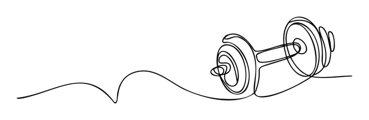 Continuous single line drawing of a stylized fitness dumbbell perfect for health and wellness promotions, gym branding, or exercise motivation materials.