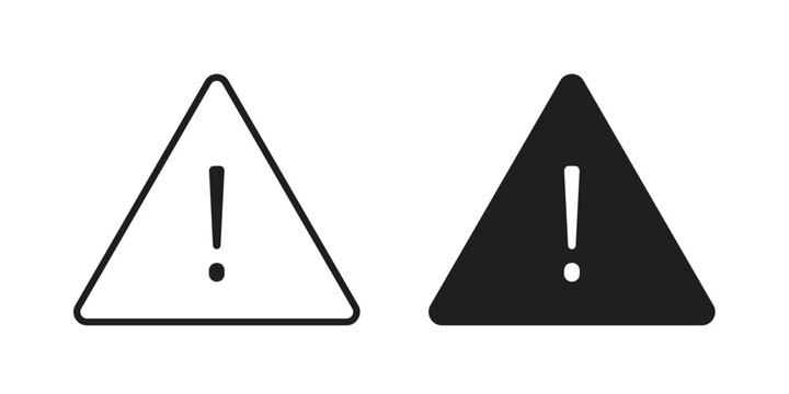 Warning triangle icons. Line Art Style Design Isolated On White