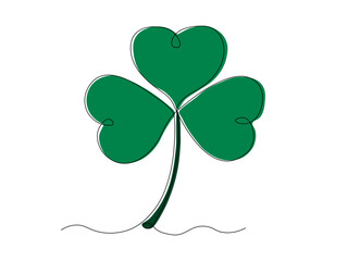 leprechaun's clover, St. Patrick's Day,  continuous single one line art hand drawing sketch logo on white background