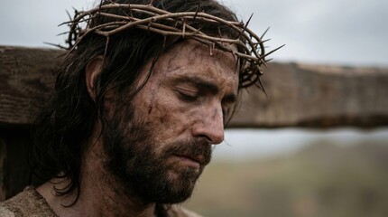 Depiction of Jesus christ's crucifixion with thorn crown symbolizing sacrifice and redemption in religious artwork for spiritual reflection