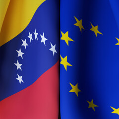 Waving Flags Of Venezuela And European Union
