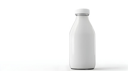 Isolated Milk Bottle in Clear Glass on White Background