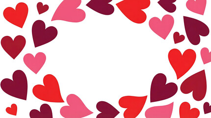 Romantic red pink hearts border frame background, valentines day love greeting card decoration, abstract flat pattern texture, wedding anniversary wallpaper, for banner, poster, invitation, web design