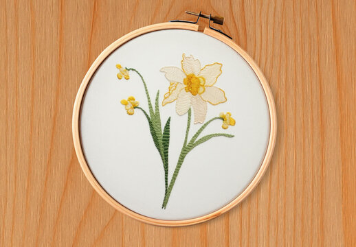 Floral Embroidery Hoop Mockup Art PSD