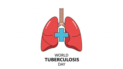 World tuberculosis day illustration with lungs and blue cross symbolizing health and awareness with Tuberculosis awareness and Lungs illustration