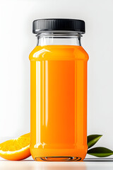 Fresh Orange Juice in a Glass Bottle Isolated on White Background
