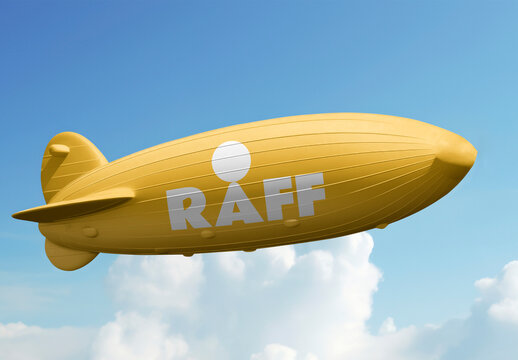 Yellow Blimp Mockup Soaring In Blue Sky PSD